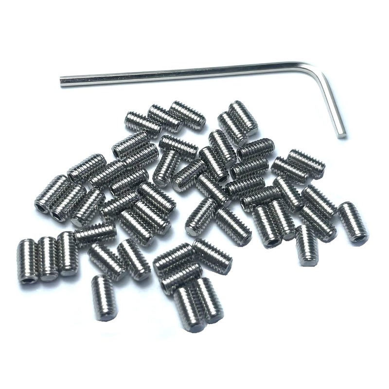 ZDingTech 50pcs M3 x 6mm 304 Stainless Steel Guitar Bridge Saddle Height Adjustment Screws for Fender Stratocaster Telecaster with 1.5mm Wrench,Set Grub Screws Hex Allen Head Socket Set Screws Bolts - Image 1